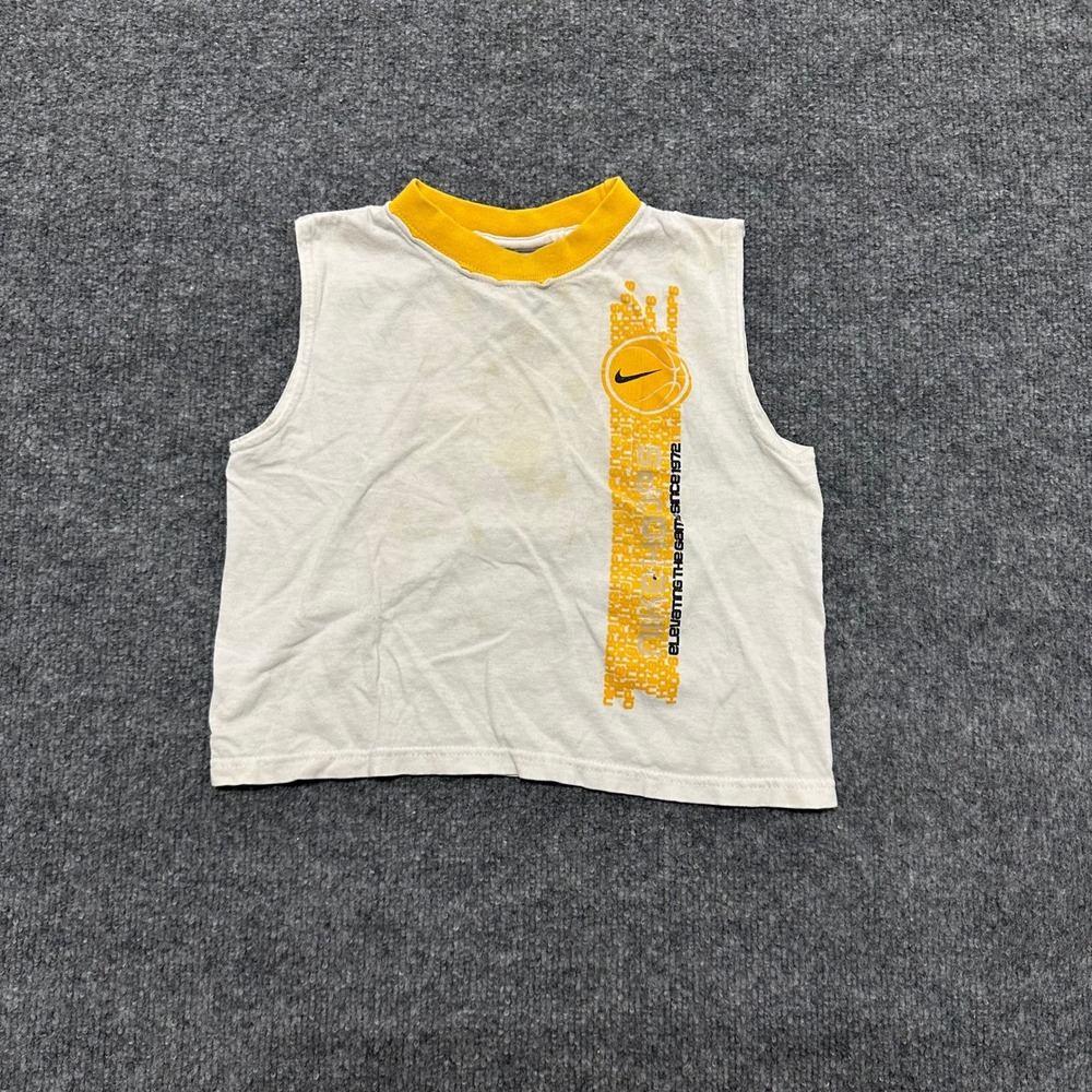 Nike Tank Top Unisex Size 3T White Yellow Hoops Basketball Graphic Sleeveless